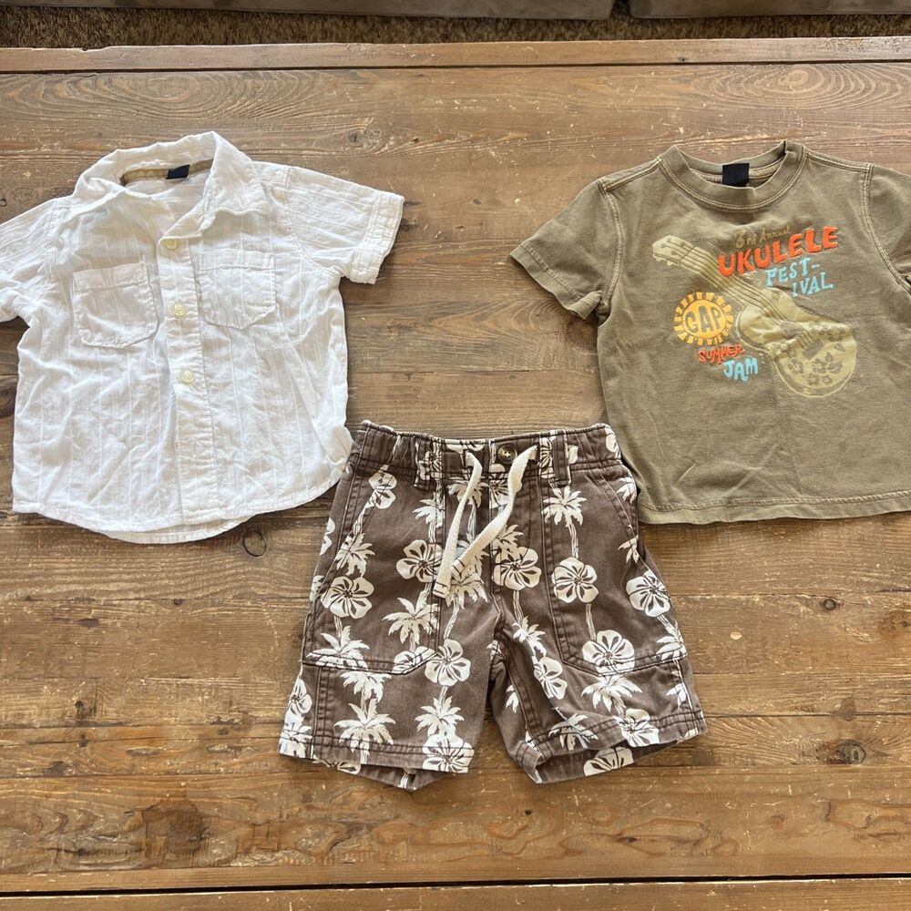 Baby GAP Toddler Boys Beach Outfit Button Down, Shorts, & T-shirt 12-18 Months